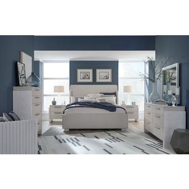 Lorelei Upholstered Sleigh Bedroom Set In Misty Cloud