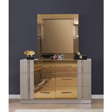 Lorenzo Gold Detailed Dresser In Gray