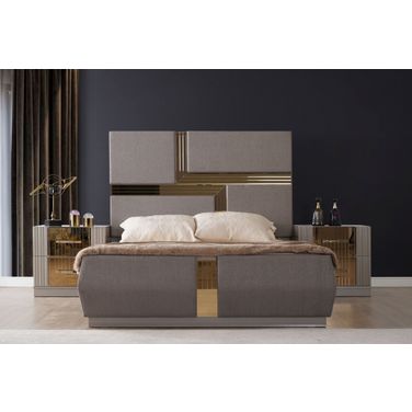 Lorenzo Gold Detailed Tufted Upholstery Queen Bed In Gray