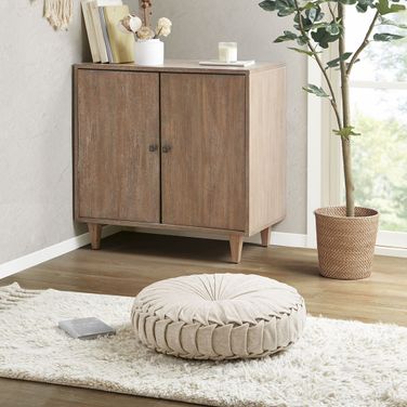 Loretta Polyester Chenille Round Floor Pillow Cushion In Ivory