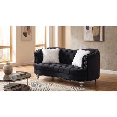 Lori Black Velvet Tuxedo Arm Loveseat