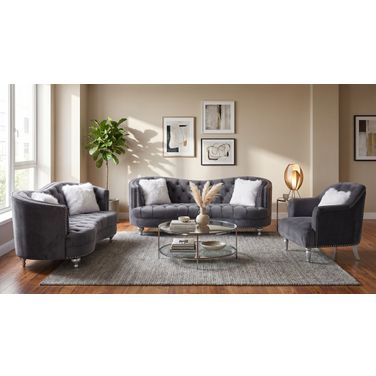 Lori Grey Velvet Tuxedo Arm Living Room Set