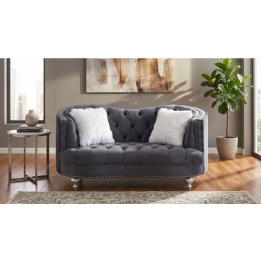 Lori Grey Velvet Tuxedo Arm Loveseat