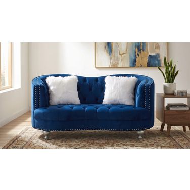 Lori Navy Velvet Tuxedo Arm Loveseat