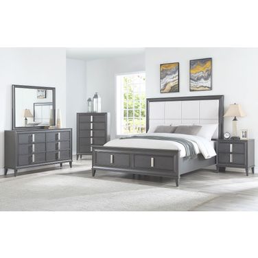 Lorraine Dark Grey Upholstered Storage Platform Bedroom Set