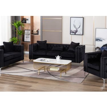 Lorreto 86 Inch Velvet Sofa In Black