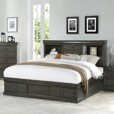 Louis Philippe III Bookcase Bed (Dark Gray) (Queen)