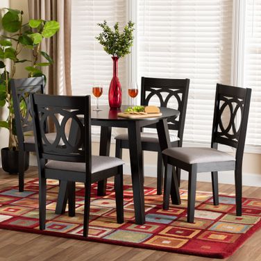 Louisa Fabric and Wood 5 Piece Dining Set In Grey and Dark Brown