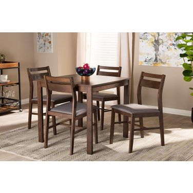 Lovy Modern And Contemporary Gray Fabric Upholstered Dark Walnut-Finished 5-Piece Wood Dining Set