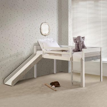 Low Loft Bed-Slide-Slats Grey White
