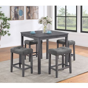 Lucian 5 Piece Counter Height 36 Inch Pub Table Set with Tufted Linen Stools In Gray