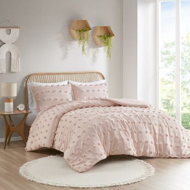 Lucy Clip Jacquard 3 Piece Full/Queen Comforter Set In Pink