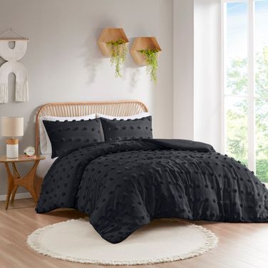 Lucy Clip Jacquard 3 Piece King/Cal King Comforter Set In Black