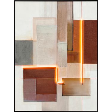 Luminous Luminous Grid I - 47" x 35" - Hand-Embellished LED Canvas In Black/Gray/Ivory