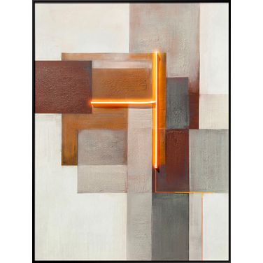 Luminous Luminous Grid II - 47" x 35" - Hand-Embellished LED Canvas In Orange/Black/Ivory