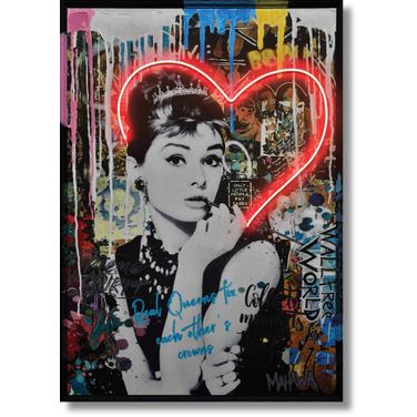 Luminous Neon Hearts with Iconic Figure Canvas Neon Wall Art In Multi