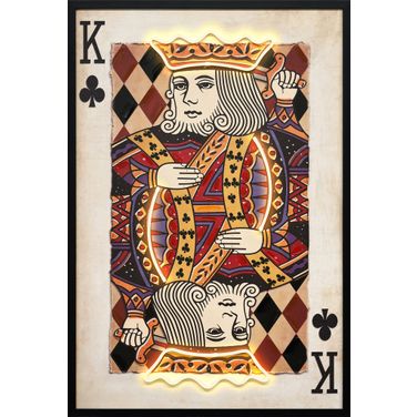 Luminous Royal Card I - 37" x 25" - Hand-Embellished LED Canvas In Black/Gold/Red