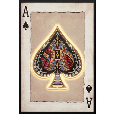 Luminous Royal Card II - 37" x 25" - Hand-Embellished LED Canvas In Black and Beige