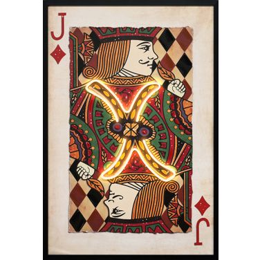 Luminous Royal Card III - 37" x 25" - Hand-Embellished LED Canvas In Red/Green/Black