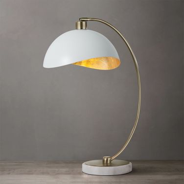 Luna Bella Gold Leaf Shade 28 Inch Table Lamp In Weathered Brass and Matte White