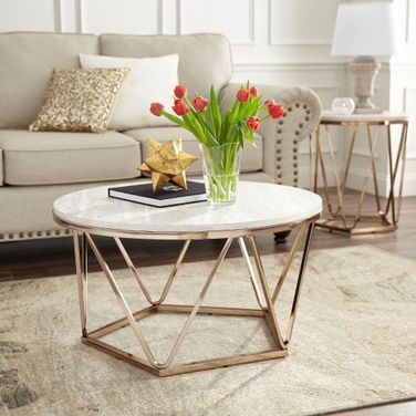 Luna Faux Stone Round Coffee Table In Champagne CK5970