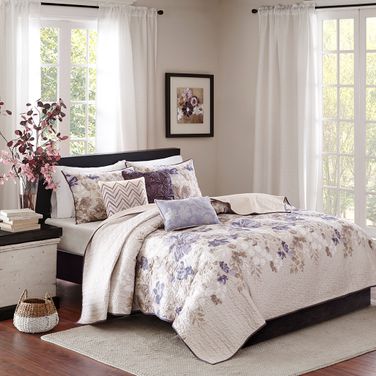 Luna Polyester Microfiber Printed 6 Piece Full Coverlet Set In Taupe