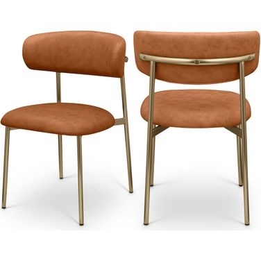 Lupita Vegan Leather Dining Chair Set of 2 In Cognac and Brushed Gold