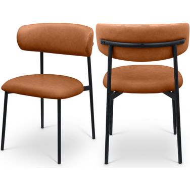 Lupita Vegan Leather Dining Chair Set of 2 In Cognac and Matte Black