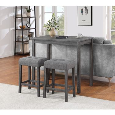 Lux 3 Piece Counter Height 36 Inch Pub Table Set with Tufted Linen Stools In Gray