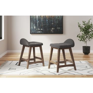 Lyncott Charcoal And Brown Upholstered Barstool Set Of 2