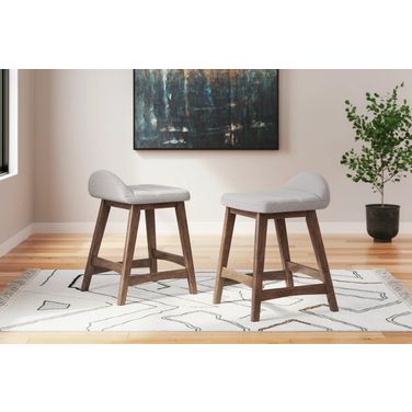 Lyncott Light Gray And Brown Upholstered Barstool Set Of 2