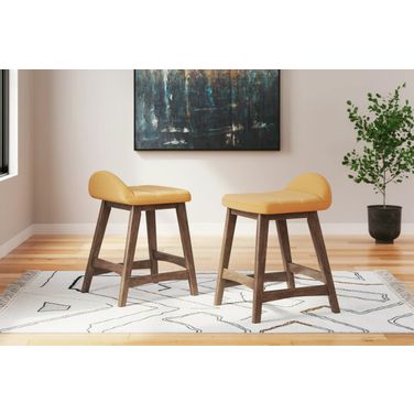 Lyncott Mustard And Brown Upholstered Barstool Set Of 2