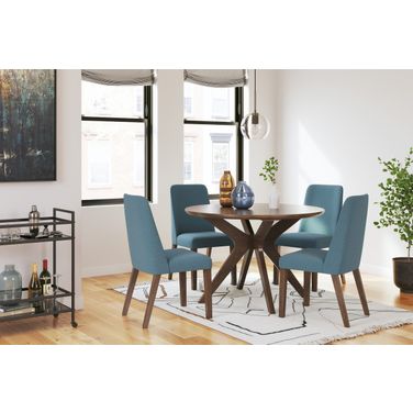 Lyncott Round Dining Room Set With Blue Chairs