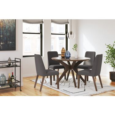 Lyncott Round Dining Room Set With Charcoal Chairs