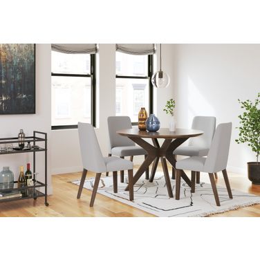 Lyncott Round Dining Room Set With Light Gray Chairs