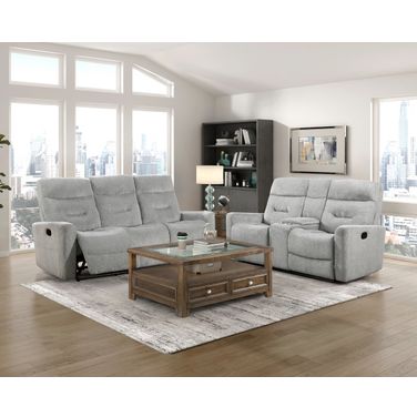 Lyndon Double Reclining Living Room Set In Gray
