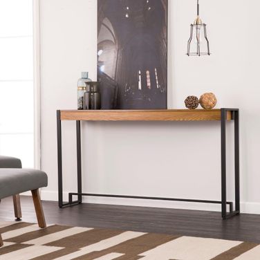 Macen Console In Weathered Gray Oak With Black