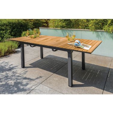 Mackay Patio Dining Table In Gun Metal and Natural Teak