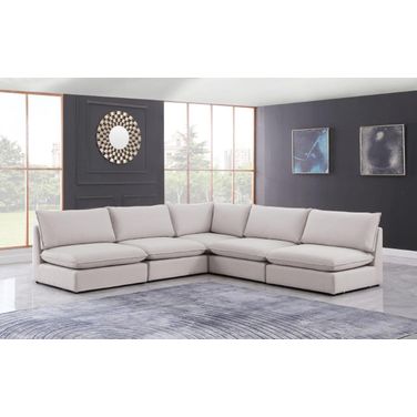 Mackenzie Durable Linen Textured 5 Piece Modular Sectional In Beige