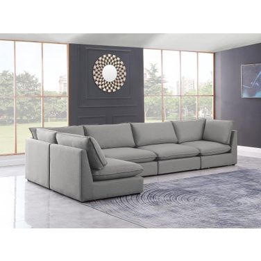 Mackenzie Durable Linen Textured 5 Piece Modular Sectional In Grey