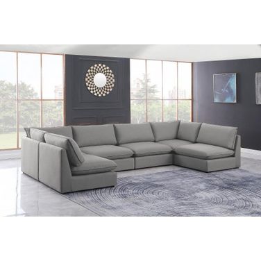 Mackenzie Durable Linen Textured 6 Piece Modular Sectional In Grey
