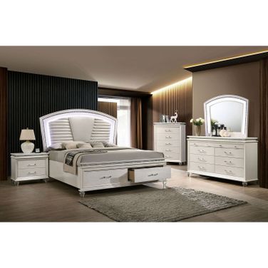 Maddie Pearl White Upholstered Storage Panel Bedroom Set