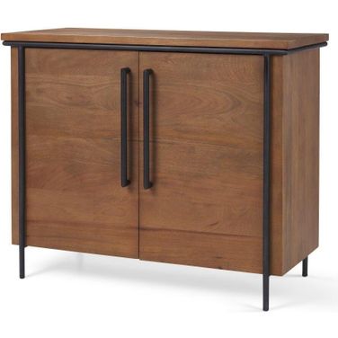 Maddox Brown Solid Wood Black Metal 2 Door Accent Cabinet