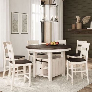 Madison County 7 Piece Counter Height Round Dining Set In Vintage White
