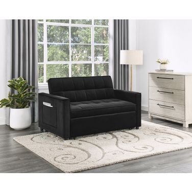 Maeve 53.5 Inch Velvet Convertible Sleeper Loveseat with Tufting and Side Pocket In Black