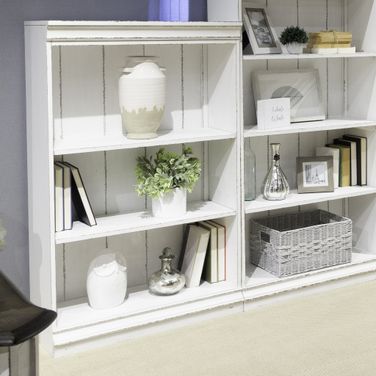 Magnolia Manor 48 Inch Bookcase In Antique White and Weathered Bark