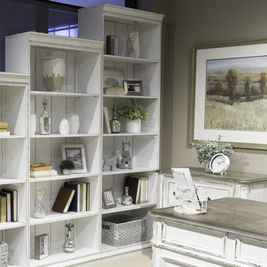 Magnolia Manor 84 Inch Bookcase In Antique White and Weathered Bark