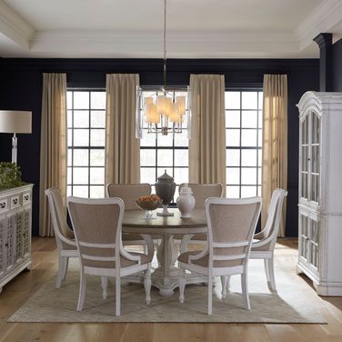 Magnolia Manor Antique White Base And Weathered Bark 72 Inch Round Dining Room Set