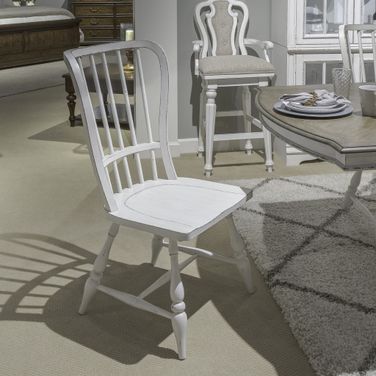 Magnolia Manor Windsor Back Side Chair Set of 2 In Antique White and Weathered Bark
