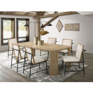 Magnus 66 Inch Extendable Rectangular Dining Table Set with Cream Color Upholstered Chairs In Oak